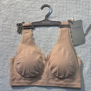 Amoena Blush Lace Accent Soft Pullover Bra, Mastectomy pockets, Large, NWT Bag